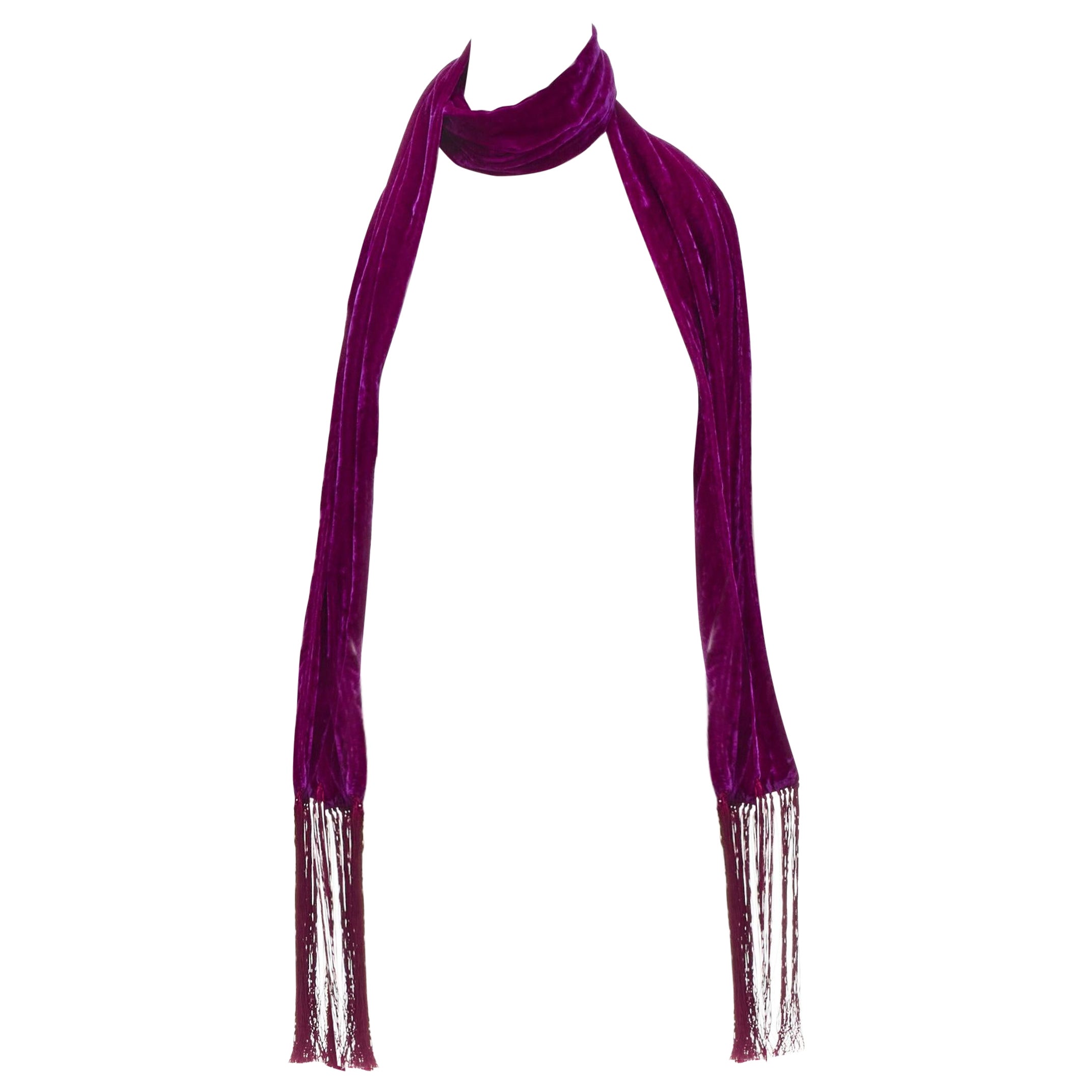 HAIDER ACKERMANN pink crushed velvet burgundy fringe trim scarf