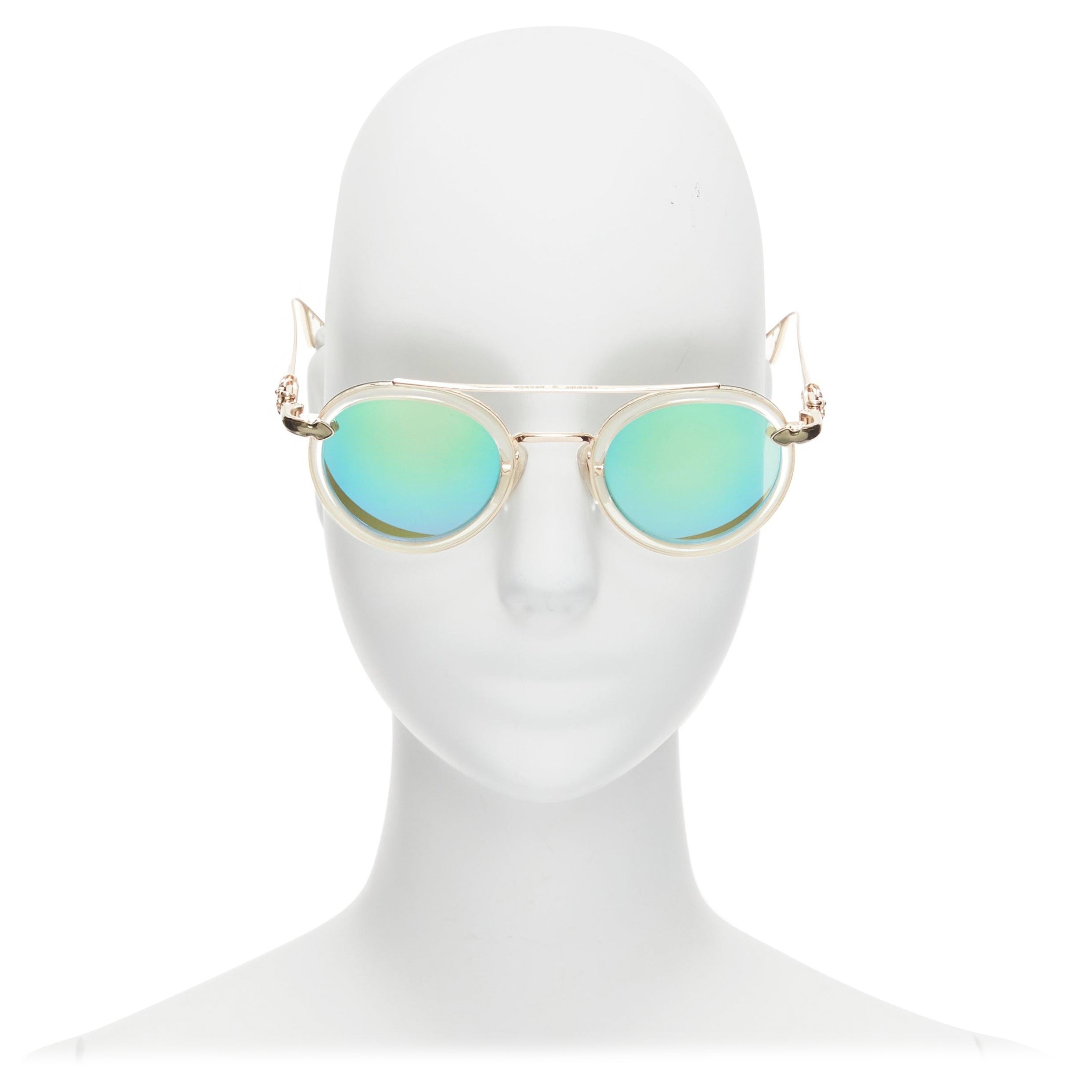 CHROME HEARTS Bo'jmir II reflective green lens clear frame sunglasses For Sale