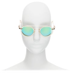 Retro CHROME HEARTS Bo'jmir II reflective green lens clear frame sunglasses