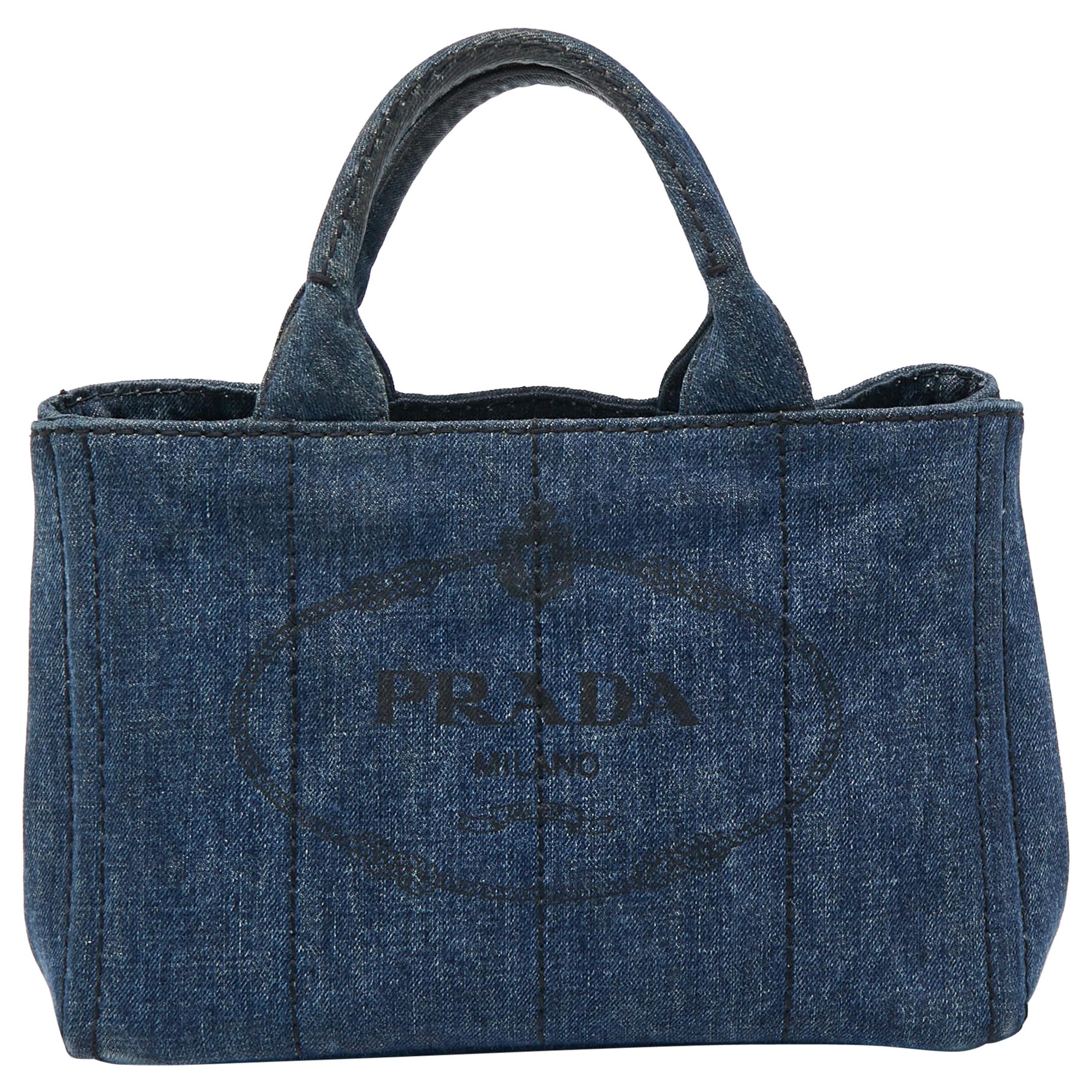 Prada Gärtner-Tasche aus blauem Denim im Angebot