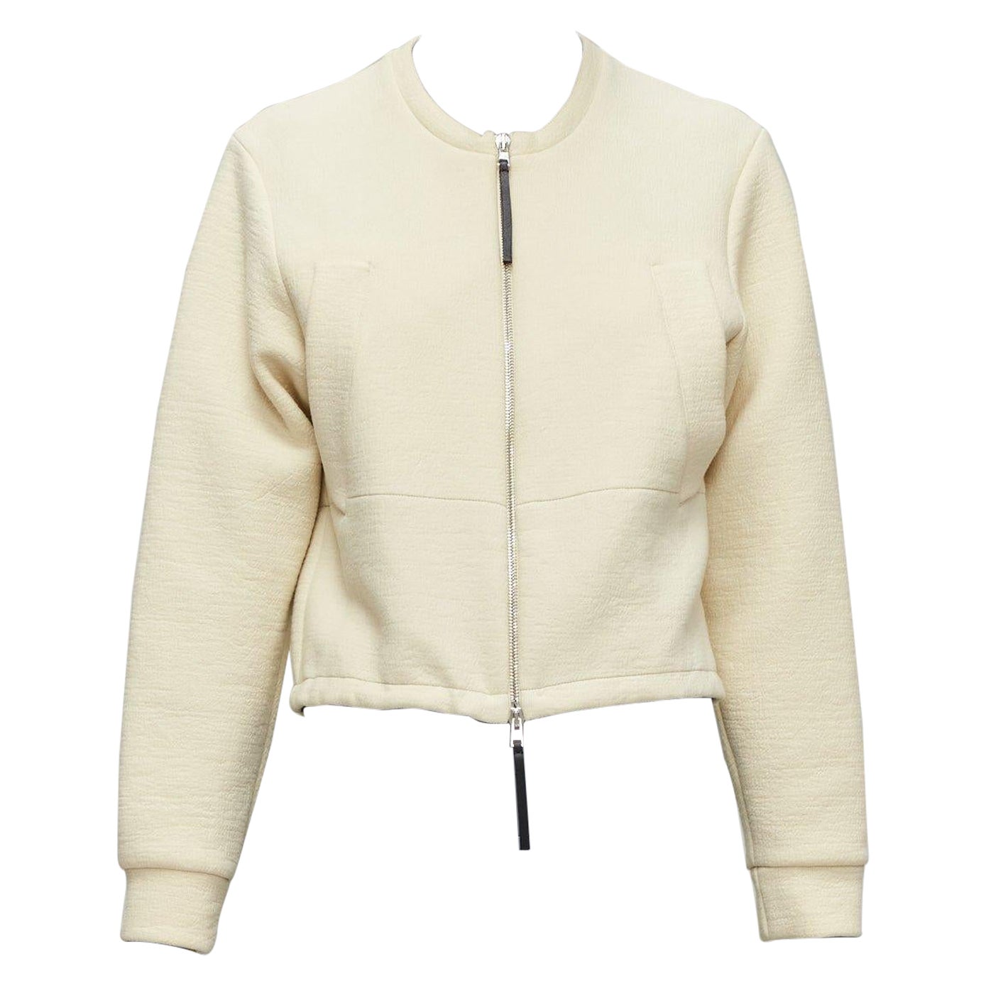 MARNI cream cotton leather zip pull cropped bomber jacket IT36 XXS For Sale