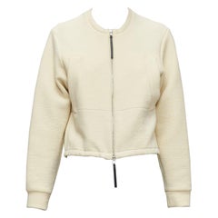 MARNI - Veste bombardier cropped en coton crème et cuir avec fermeture éclair IT36 XXS