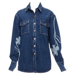 DAVID KOMA 2022 camisa azul de algodón orgánico con logotipo floral plateado UK6 XS
