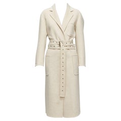 CELINE 100% cashmere cream extra long grommet belt longline coat FR34 XS