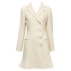 CHRISTIAN DIOR 100% wool cream asymmetric contour seam flared coat dress FR40 L