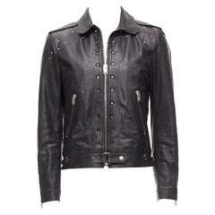 SAINT LAURENT Hedi Slimane 2013 motard clouté en cuir d'agneau noir FR48 M