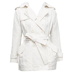 LOUIS VUITTON white LV monogram double breasted belted trench coat FR34 XS