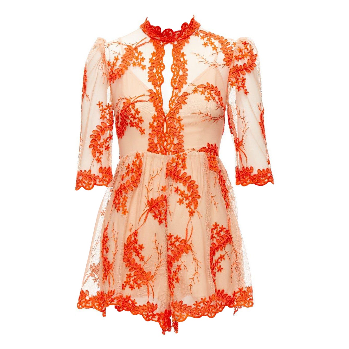 ALICE MCCALL Honeymoon orange lace nude sheer overlay lined romper US6 M For Sale