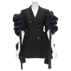 ALEXANDER MCQUEEN 2022 Runway black wool gathered sleeve blazer dress IT38 XS