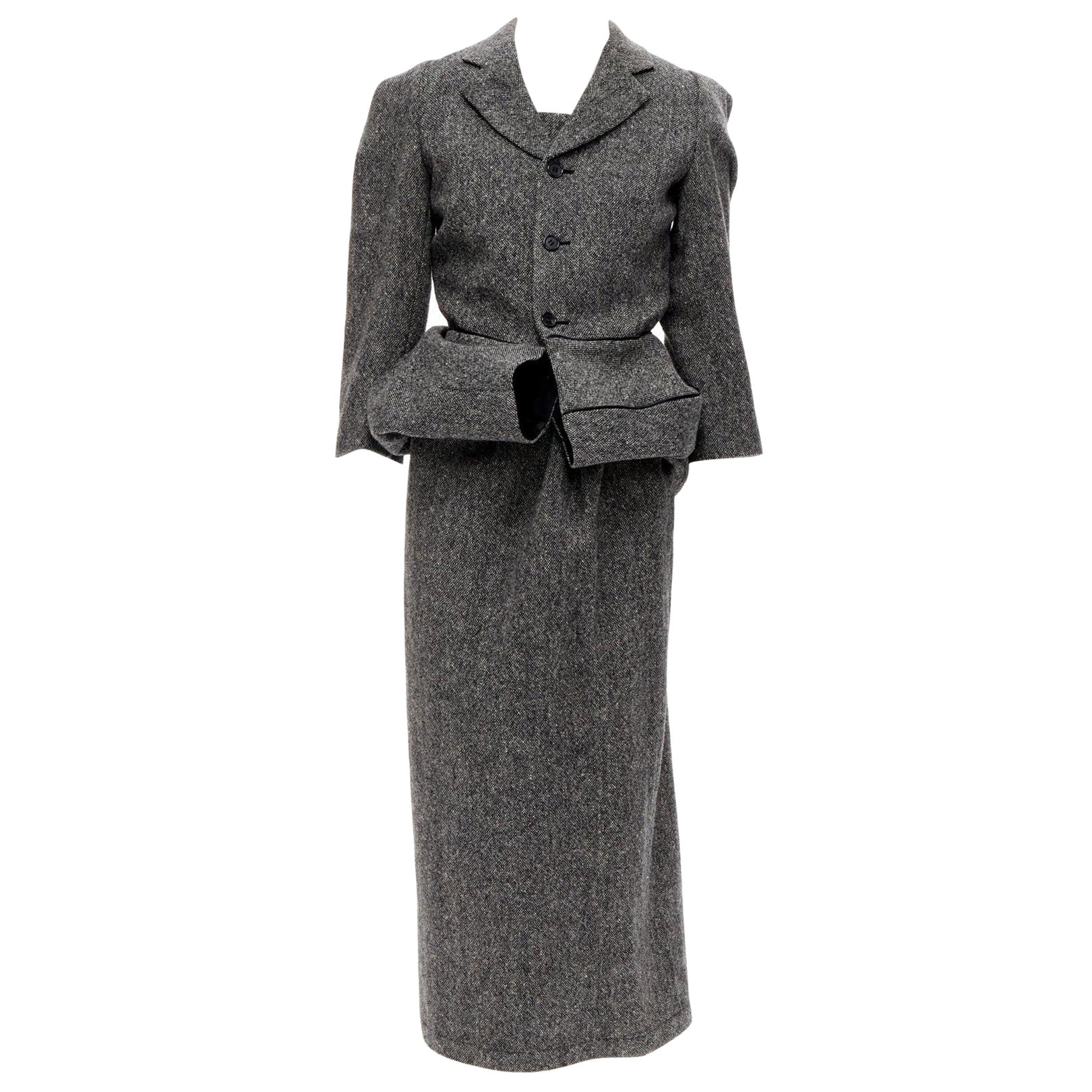 rare JUNYA WATANABE 1999 Vintage grey tweed convertible blazer dress look S For Sale