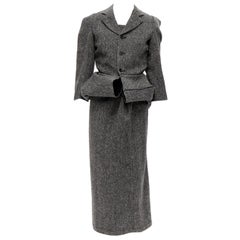 rare JUNYA WATANABE 1999 Retro grey tweed convertible blazer dress look S