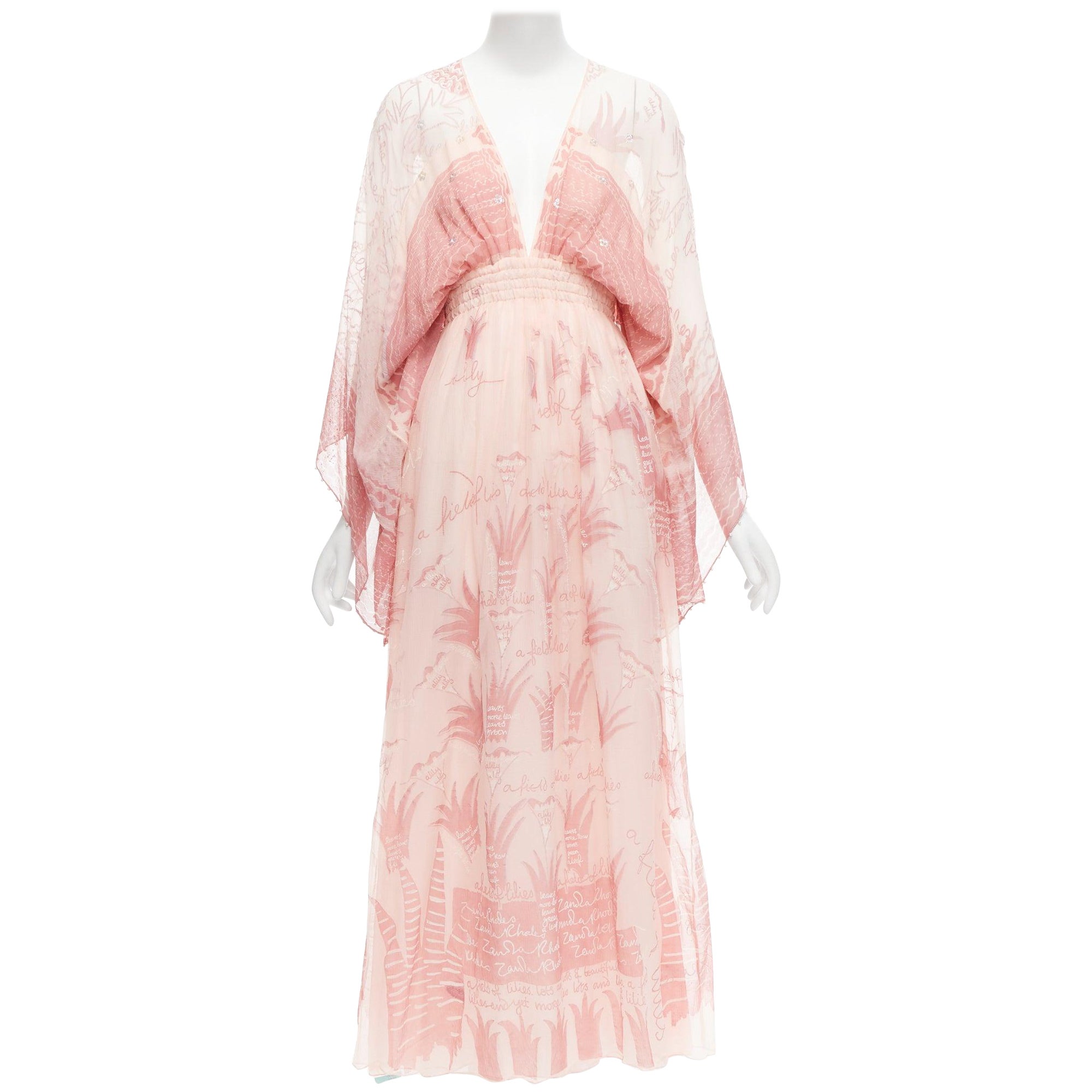SANDRA RHODE 100% silk pink chiffon bead embellished sundress S For Sale