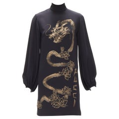 EMILIO PUCCI 2013 Runway gold beaded oriental Dragon black silk dress IT40 S