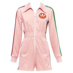 GUCCI Adidas 2022 pink orange logo pique stripes long sleeve zip romper XS