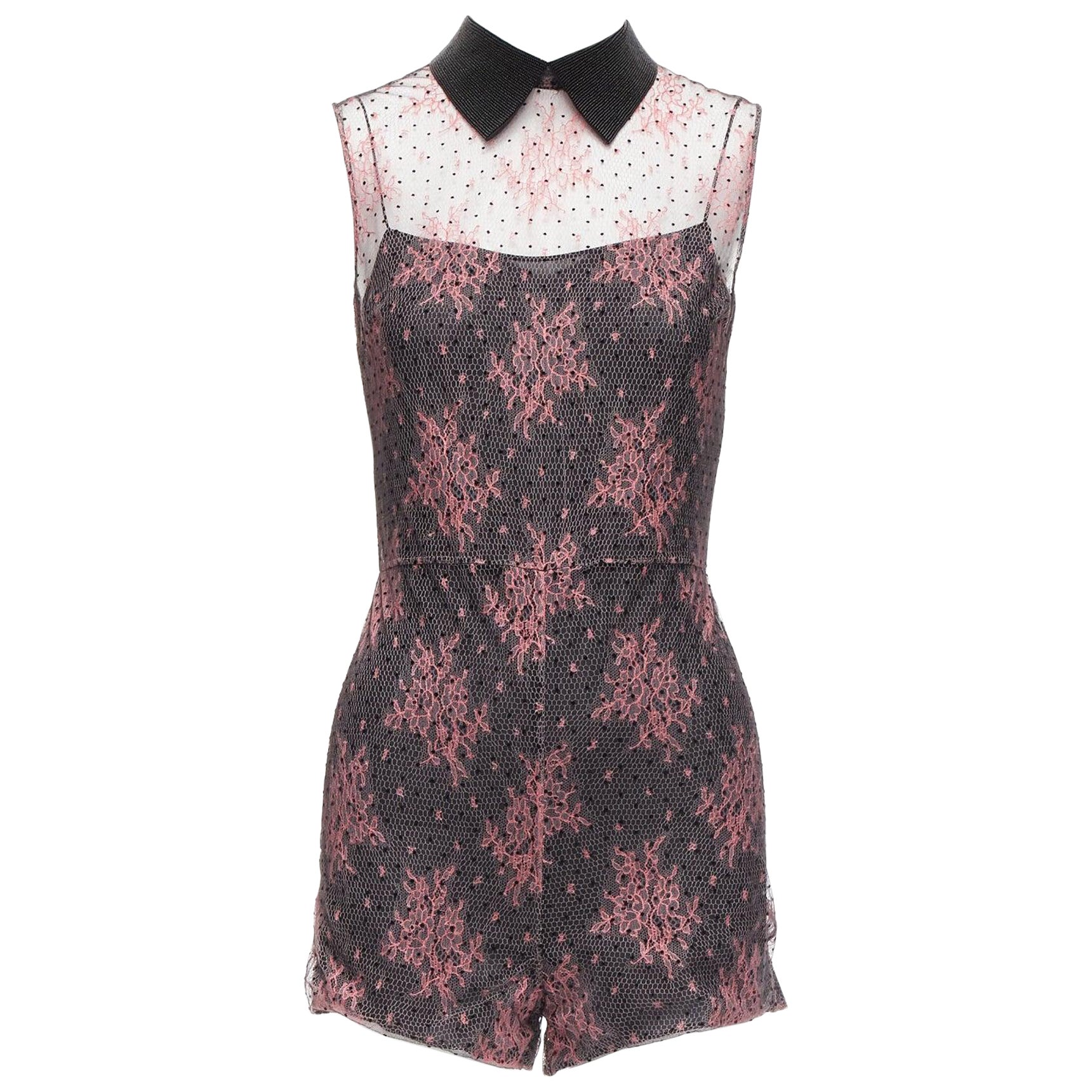 CHRISTIAN DIOR  black pink intricate lace overlay playsuit romper FR34 XS For Sale