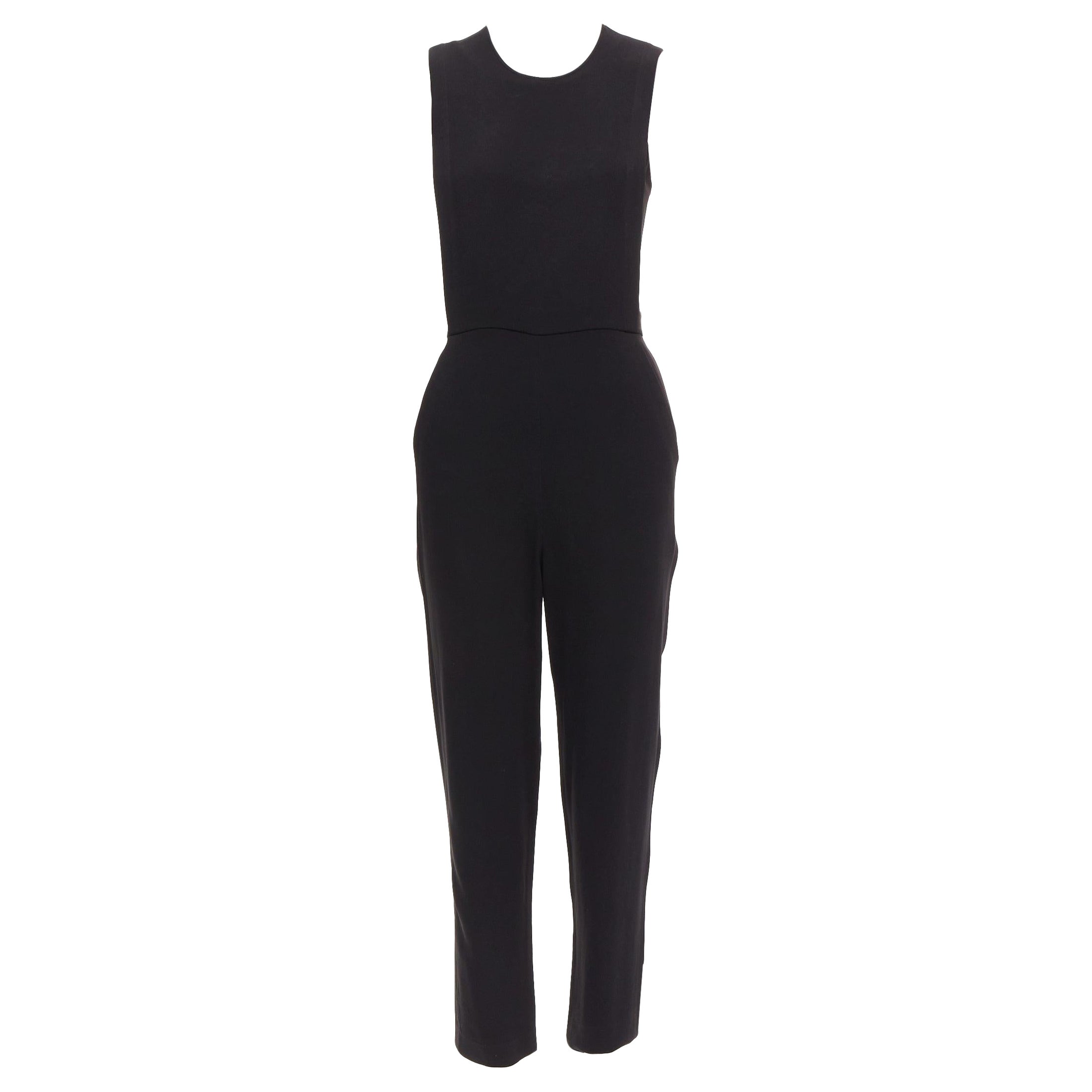 THEORY black layered top back zip cropped sleeveless jumpsuit US0 XS For Sale
