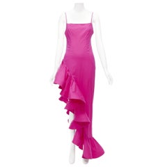 GIUSEPPE DI MORABITO fuchsia pink  asymmetric ruffle high leg dress IT38 XS