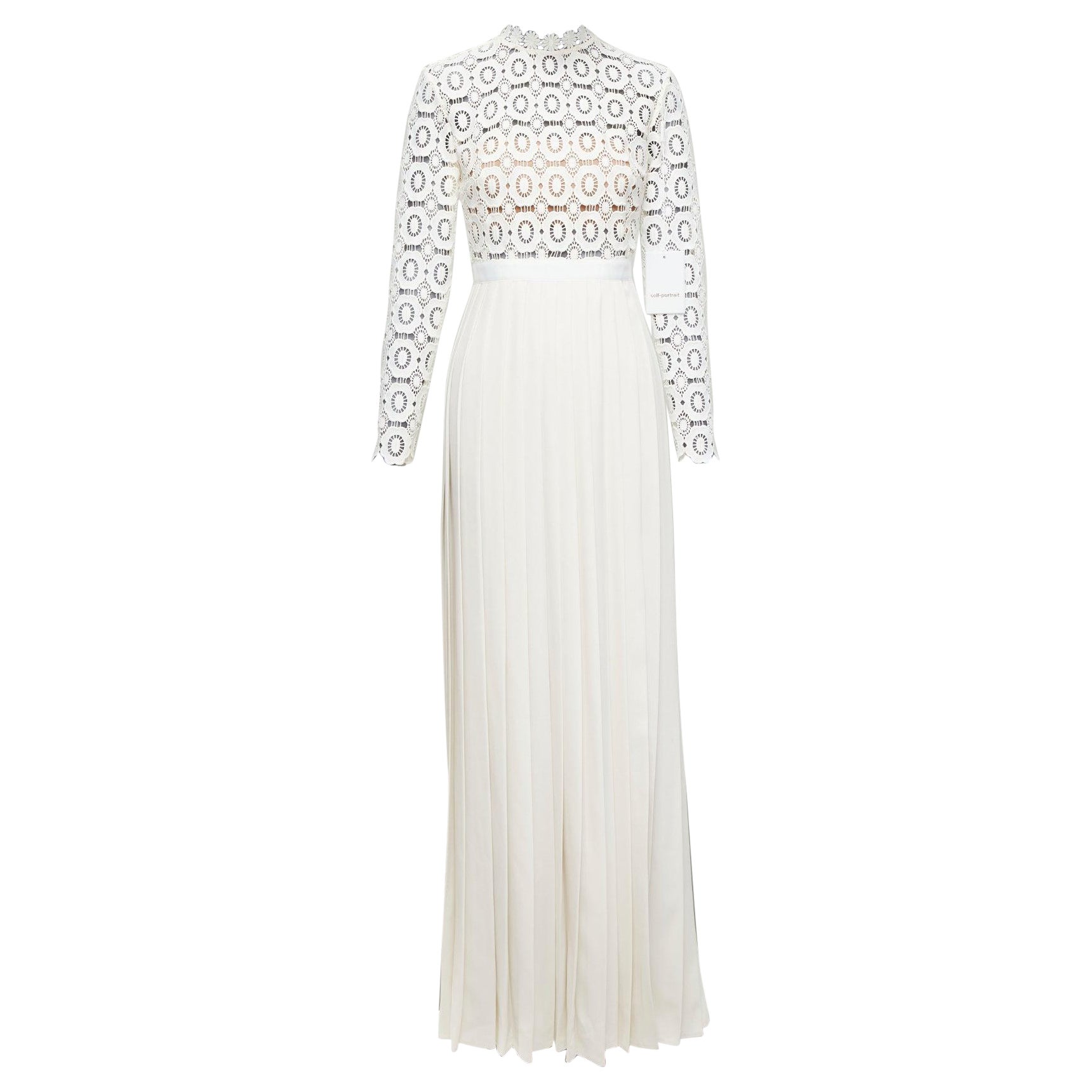 SELF PORTRAIT Weißes geblümtes Spitzen plissiertes Kleid mit hohem Schlitz UK6 XS Kate Middleton im Angebot