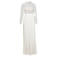 SELF PORTRAIT white floral lace pleated high slit dress UK6 XS Kate Middleton