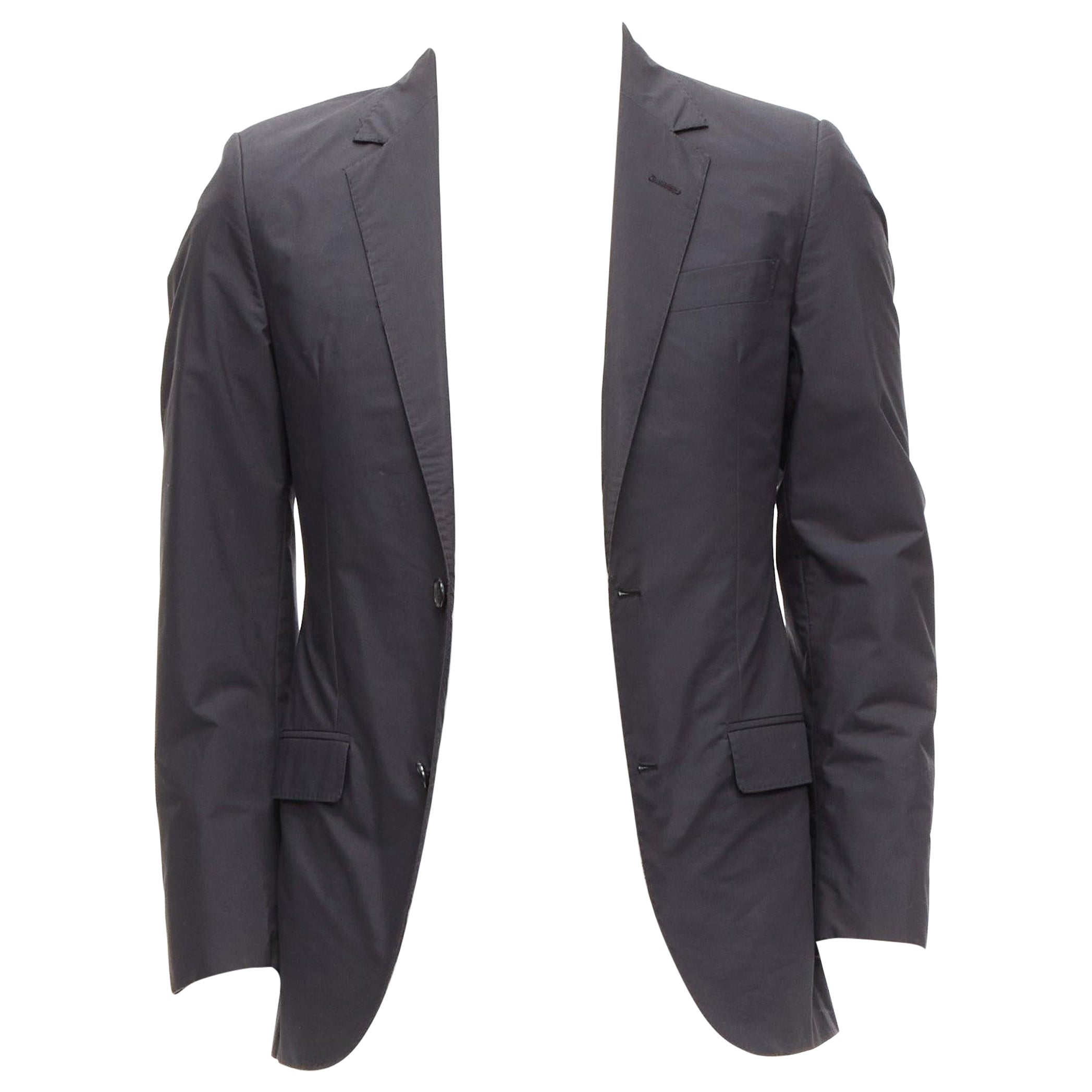 LANVIN dark grey cotton blend nylon minimal single breast suit blazer EU44 XS For Sale