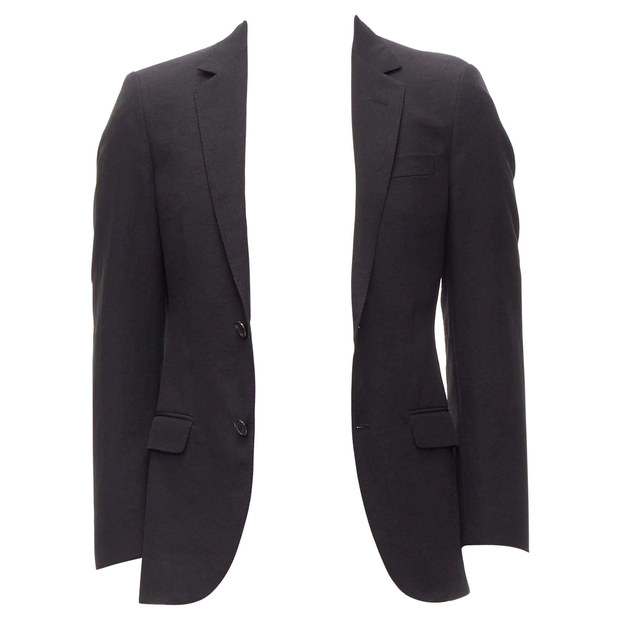 LANVIN black waffle low shine single breast minimal suit blazer EU44 XS For Sale