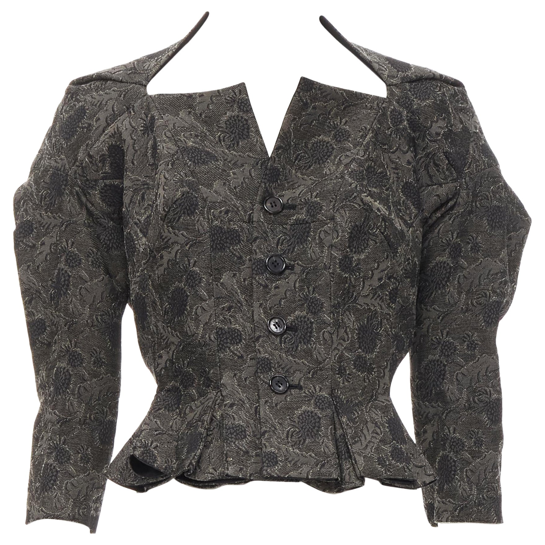 rare JUNYA WATANABE 1999 grey floral lace jacquard transformable jacket M For Sale