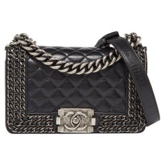 Chanel Black Quilted Leather Small Boy Chained Flap Bag