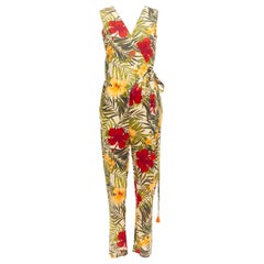 MIGUELINA red yellow green tropical floral print wrap jumpsuit XS