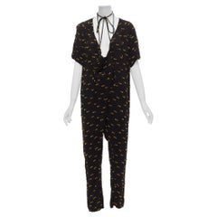 Vintage RACHEL COMEY black yellow frayed edge detail tie neck relaxed jumpsuit US0 XS