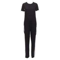 NEIL BARRETT black layered top white side stripes short crew jumpsuit FR38 M