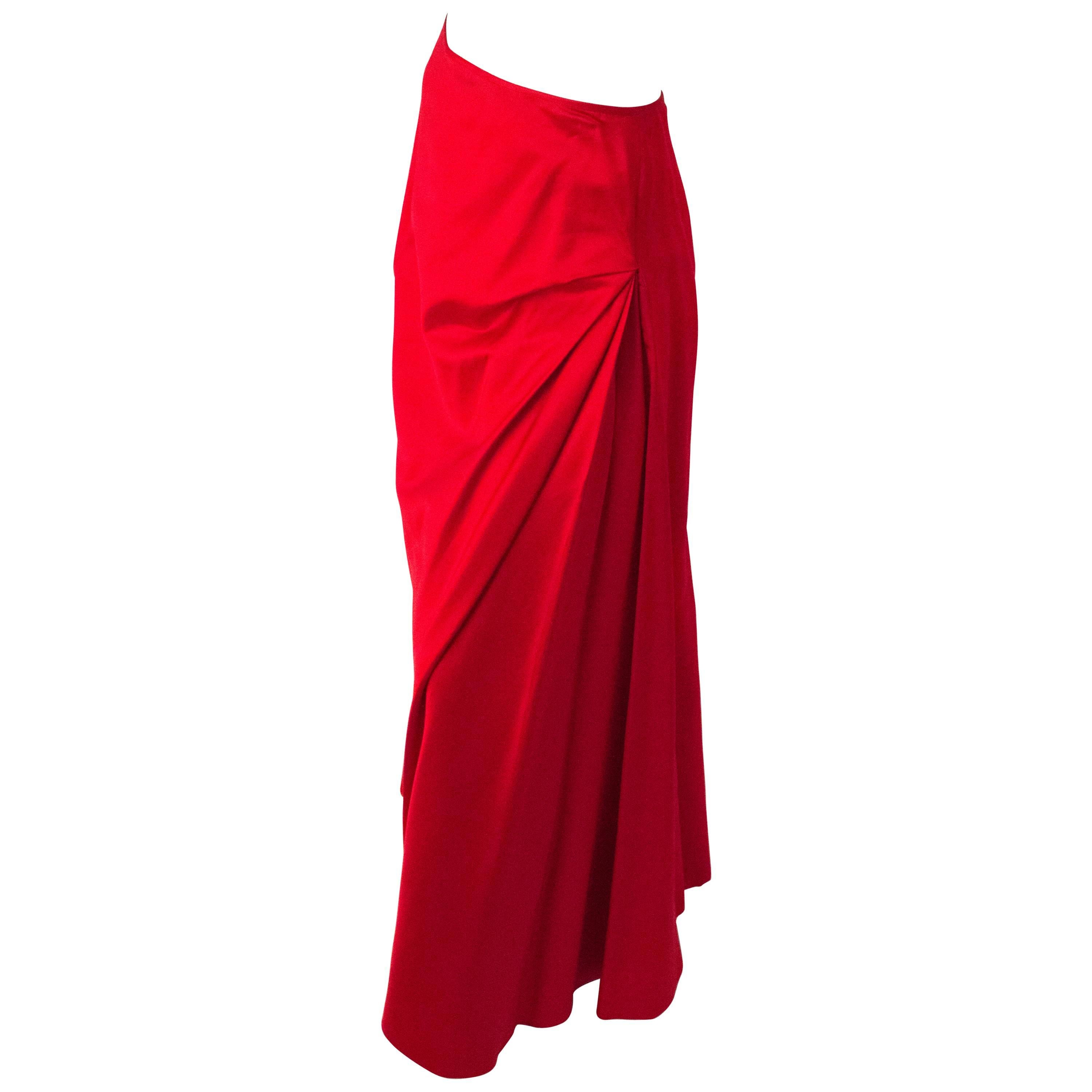 90s Melinda Eng Red Silk Skirt For Sale