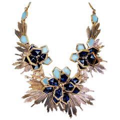 Unsigned Oscar De La Renta Blue Wild Flower Necklace