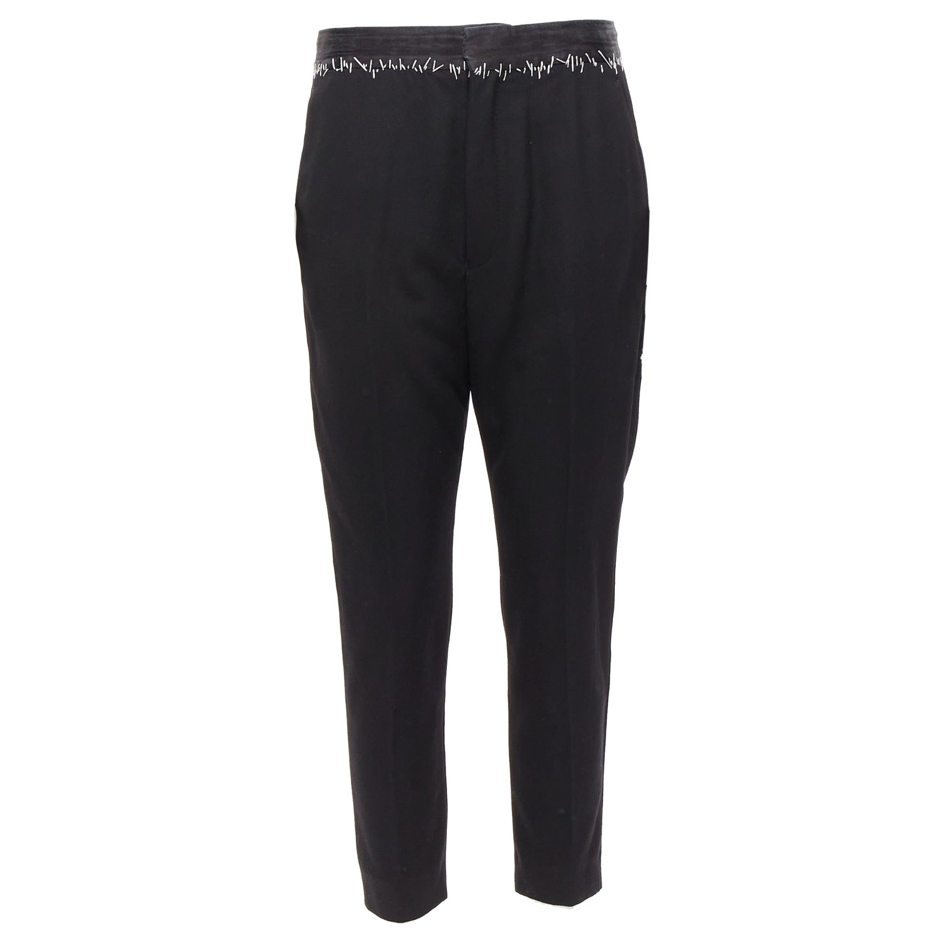 HAIDER ACKERMANN black  wool cotton white topstitch waist dress pants EU38 M For Sale
