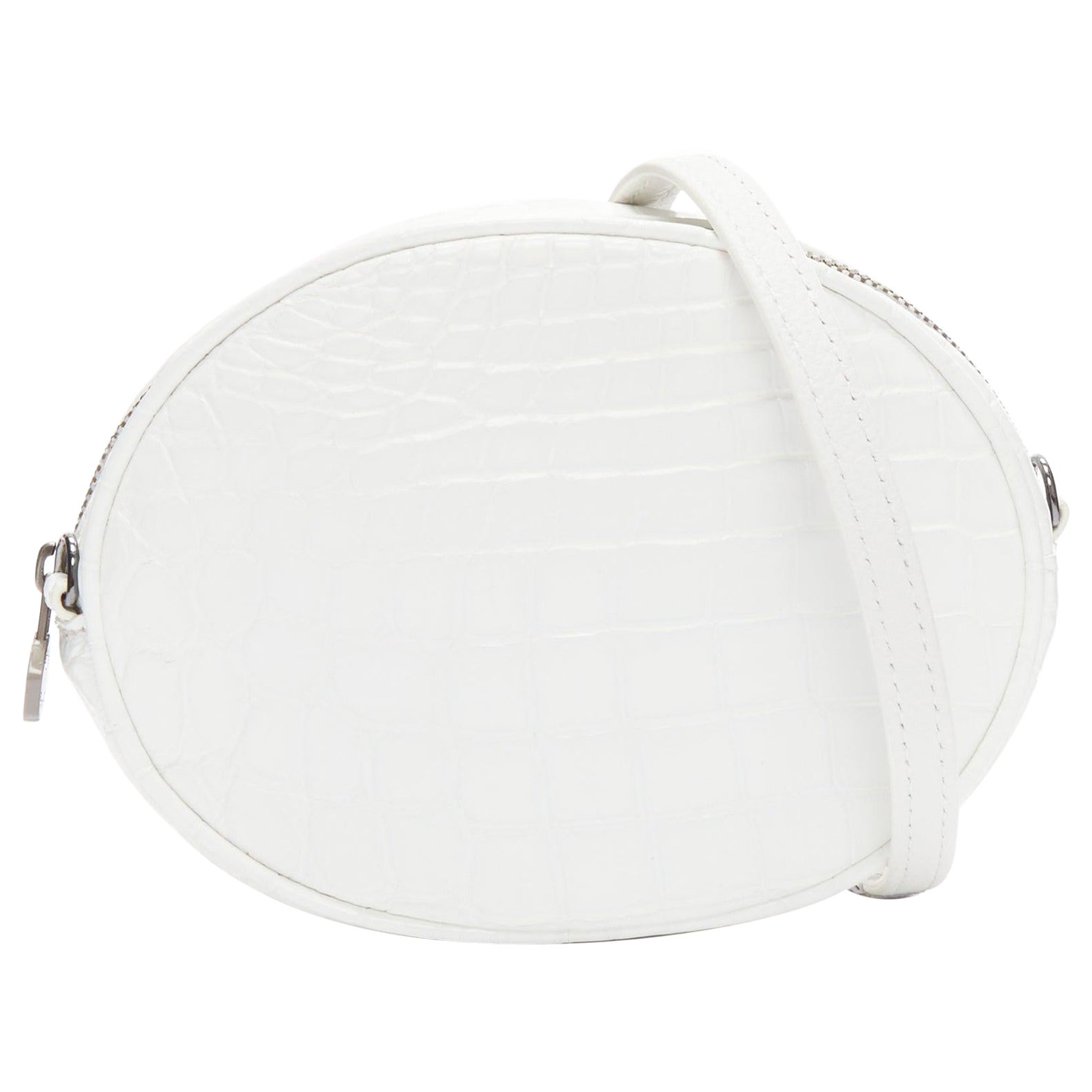 FERIDA YANG Emma white matte scaled leather oval crossbody belt bag For Sale