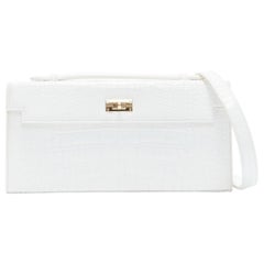 FERIDA YANG Bespoke white matte scaled leather gold buckle long flap clutch