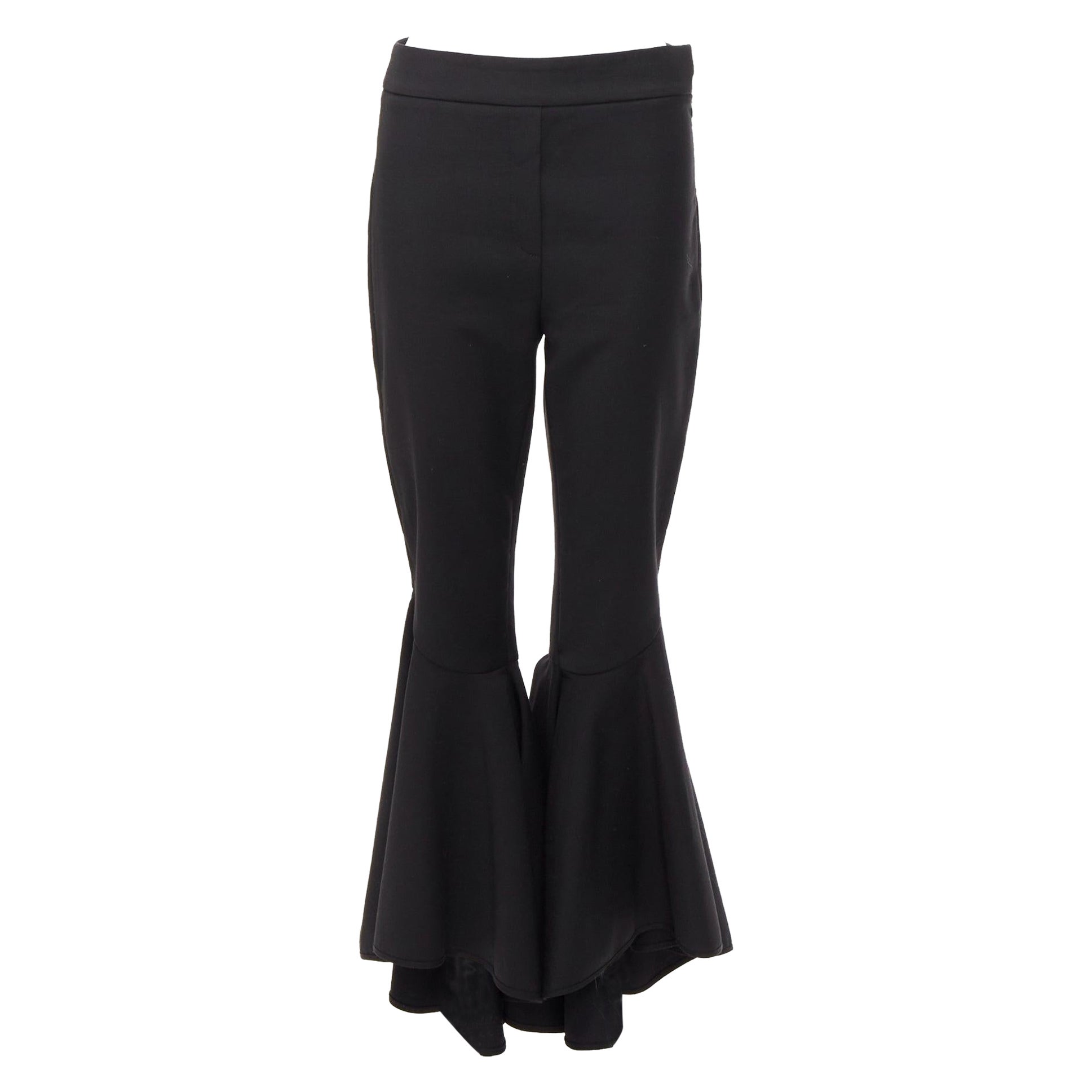 ELLERY black virgin wool blend cropped cascared flared pants US8 L For Sale