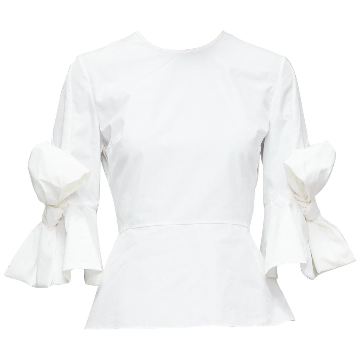 ROKSANDA Kemi white cotton poplin bow cuff flared sleeve peplum top UK6 XS For Sale
