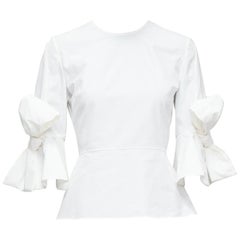 ROKSANDA Kemi white cotton poplin bow cuff flared sleeve peplum top UK6 XS