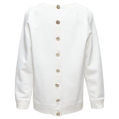 CHANEL cream 100% cotton gold CC logo buttons back sweatshirt FR38 M
