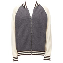 PRADA 2014 100% wool knit cream grey raglan varsity bomber jacket IT50 L