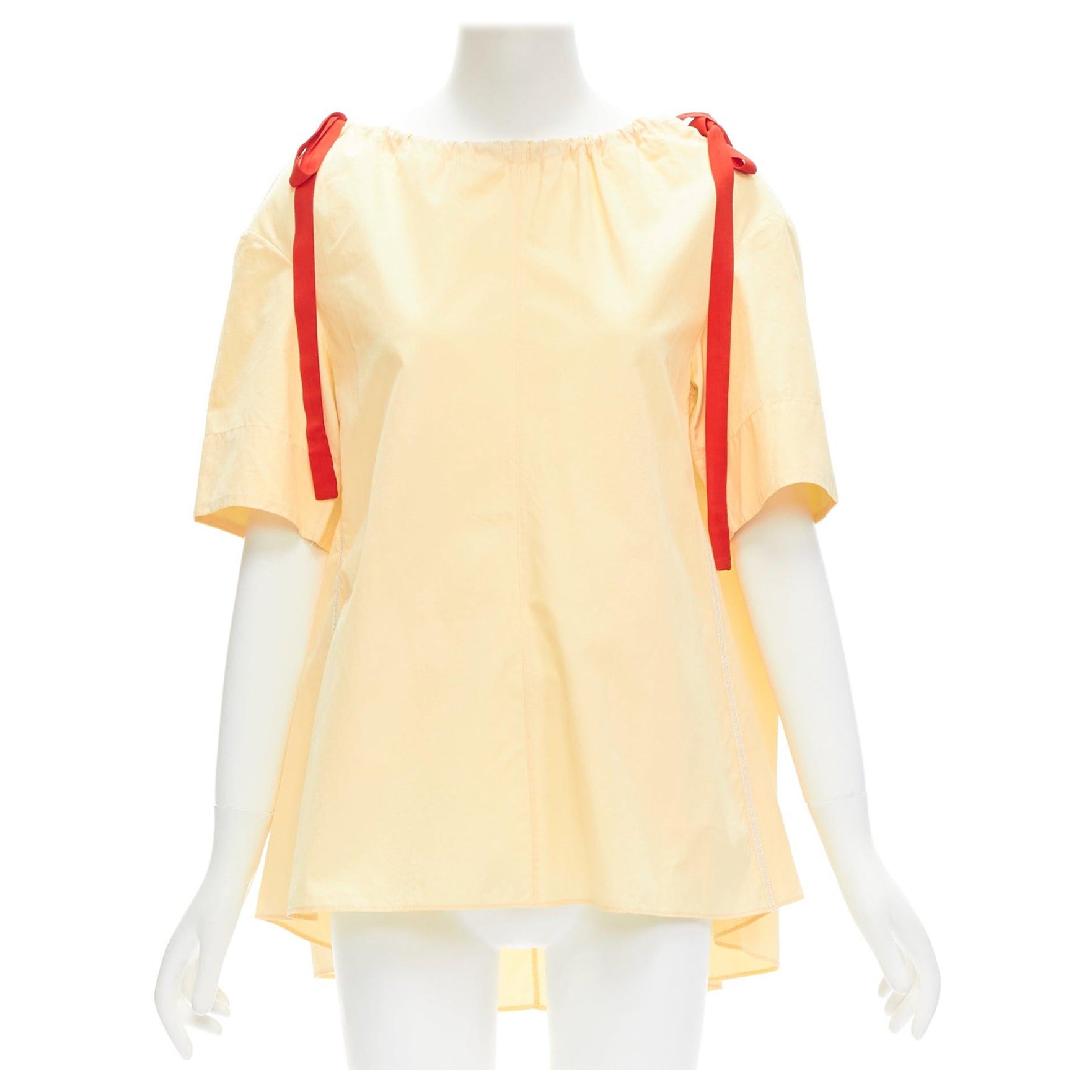 MARNI yellow 100% cotton red drawstring collar trapeze flared top IT36 XXS For Sale