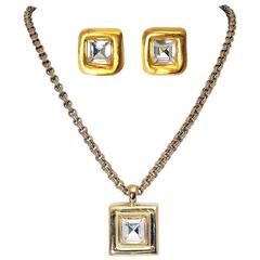 Vintage Givenchy Paris Crystal Statement Necklace & Earring Set
