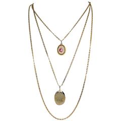 Vintage Goldette Floral Enamel Pendant & Locket Necklace 