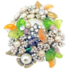 Vintage Rare Miriam Haskell Floral Faux Pearl Brooch