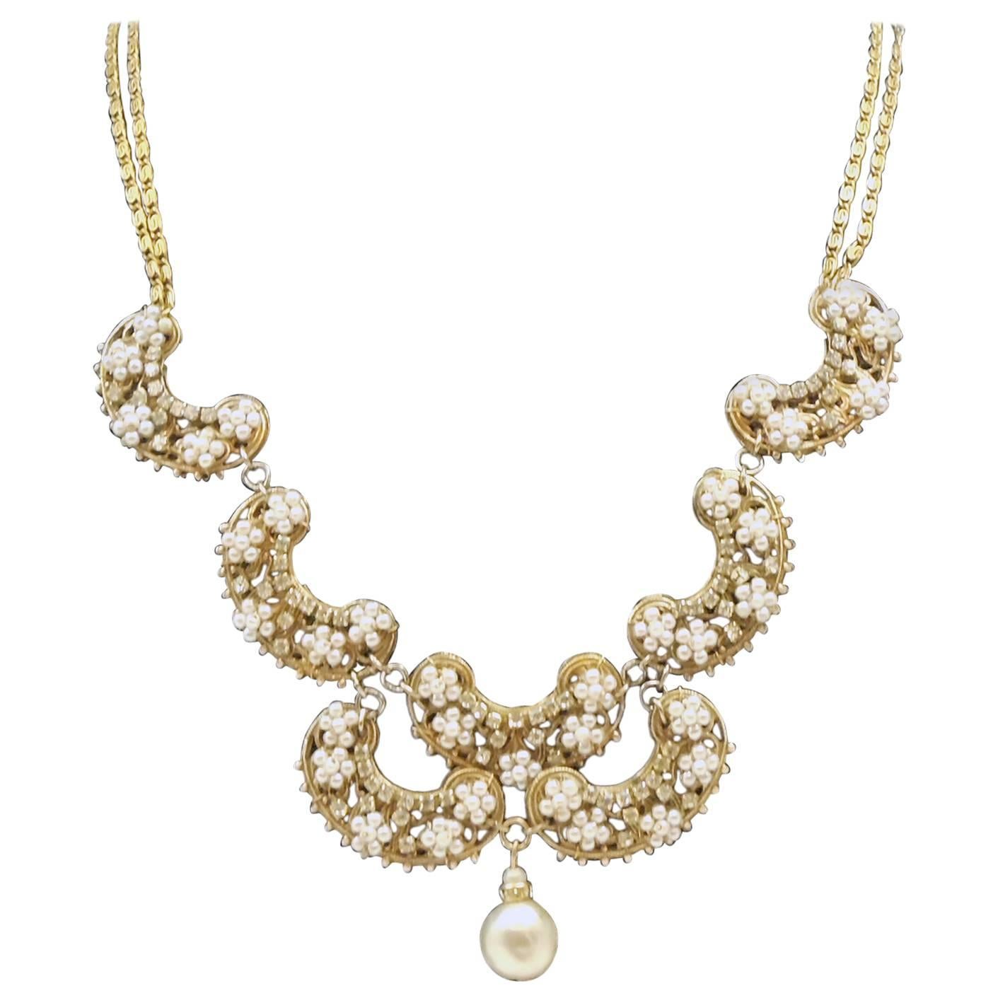 Early 1930s Miriam Haskell Faux Pearl Scallop Necklace