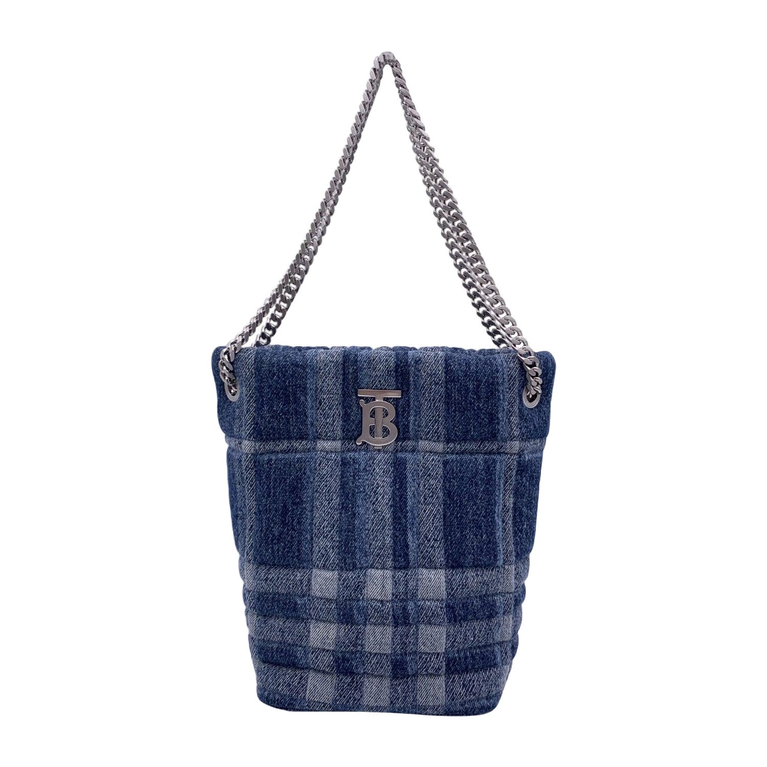 Burberry Blue Denim Quilted Small Lola Bucket Shoulder Bag Tote