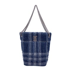 Used Burberry Blue Denim Quilted Small Lola Bucket Shoulder Bag Tote