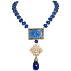 Fabulous Maharajah Jewel Collection Carved Faux Sapphire Diamond Necklace 6