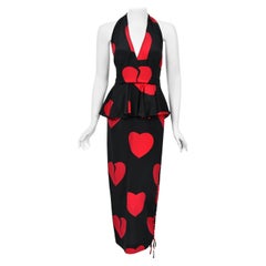 1994 Moschino Couture Documented 'Heartbreaker' Print Silk Convertible Dress