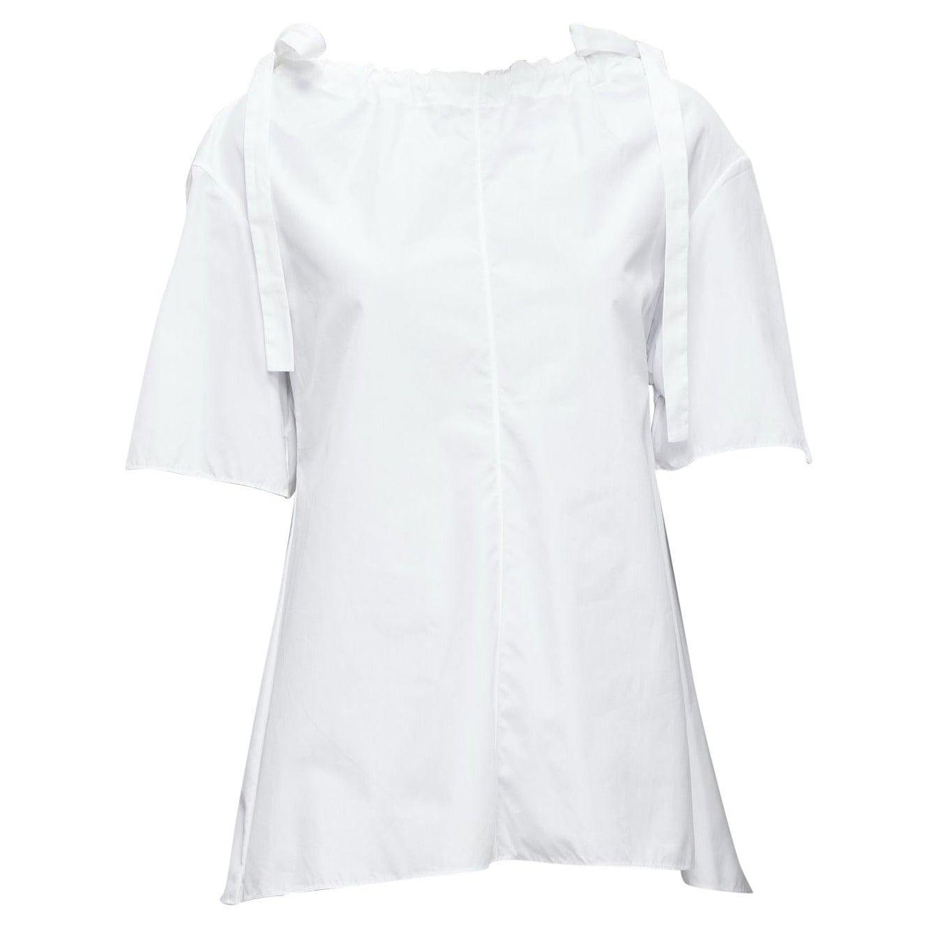 MARNI white 100% cotton side drawstring collar trapeze top IT38 XS For Sale